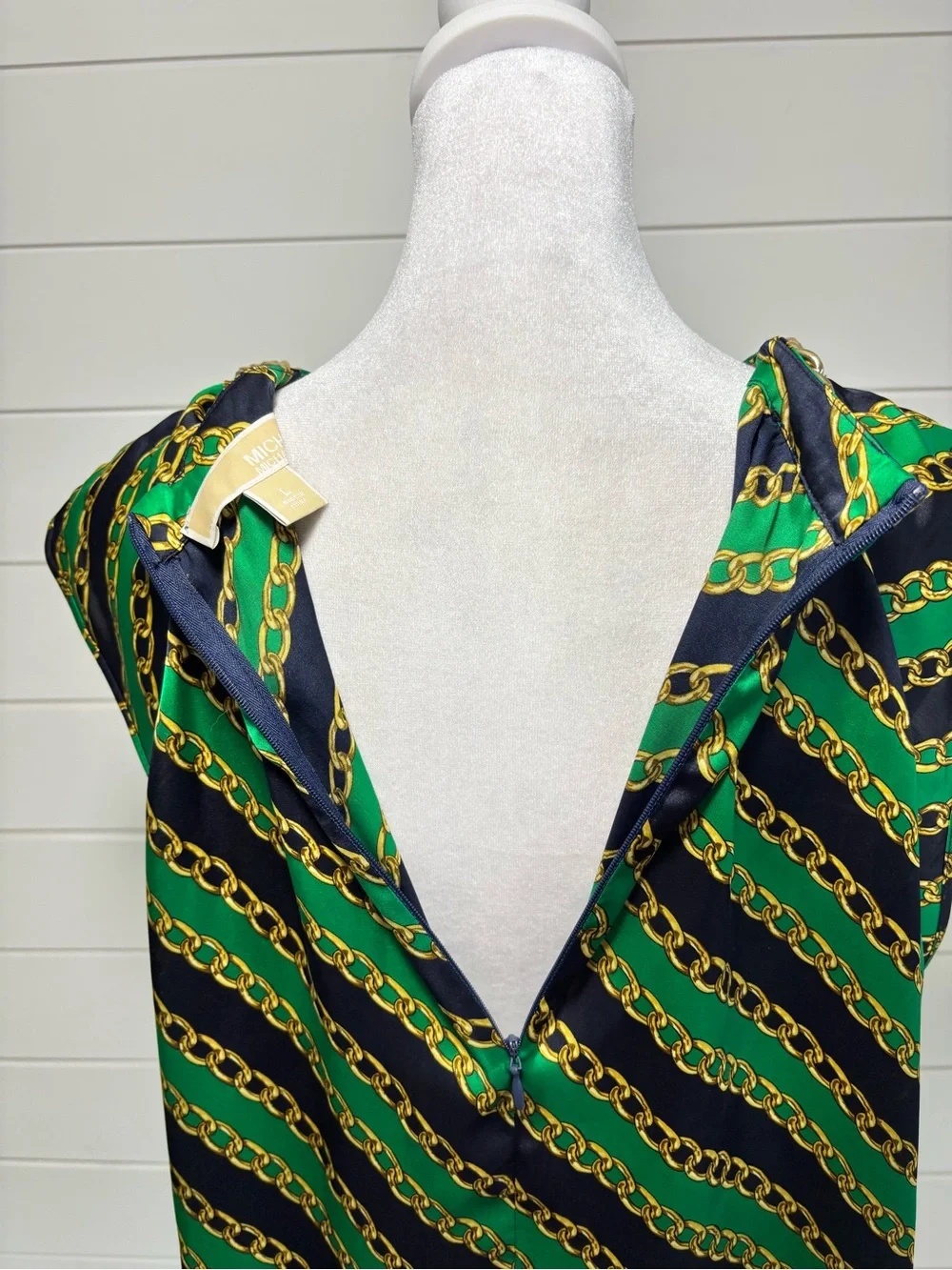 Michael Michael Chain Neck Sleeveless Blouse Green Black Gold Size L